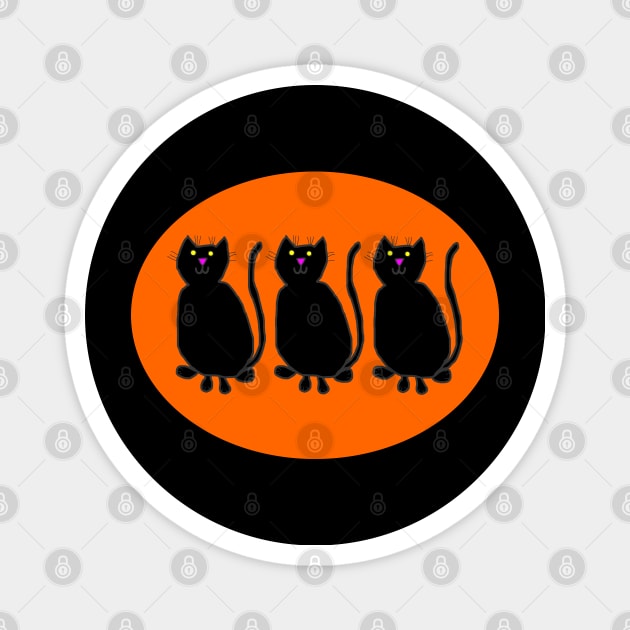 Three Black Cats on Pumpkin Orange Oval Magnet by ellenhenryart